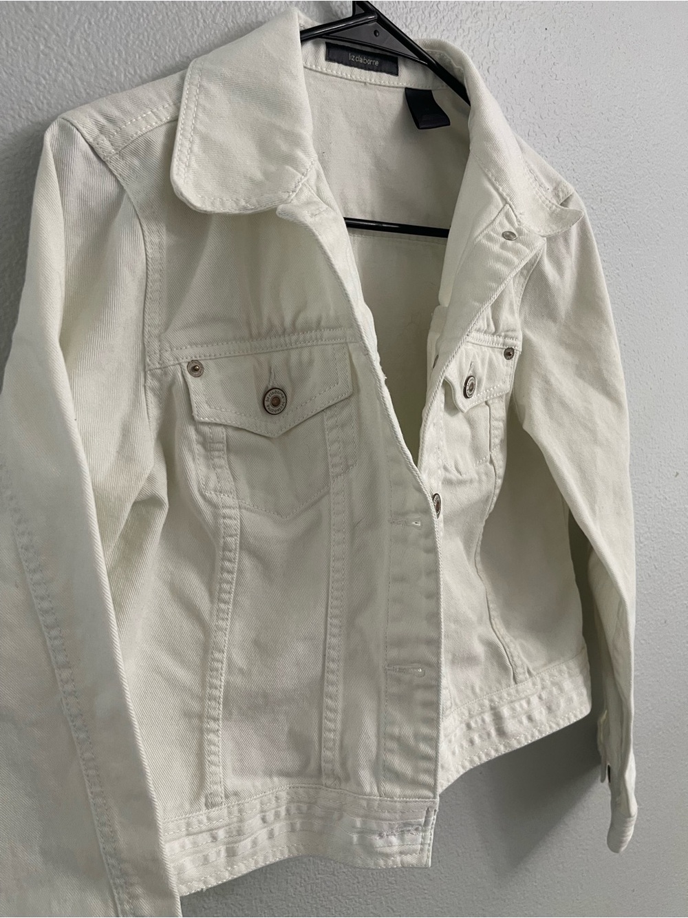 Liz Claiborne Cream White Denim Trucker Jacket 100% Cotton Size Medium - Picture 4 of 11